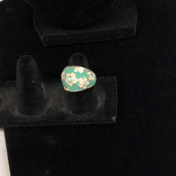 Davinci Silver Ring with Blue and White Enamel with 5 Blue Crystals Size 6.75 - Picture 1 of 4